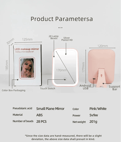 LED Touch Screen Makeup Mirror With Folding Design And USB Rechargeable Light 4