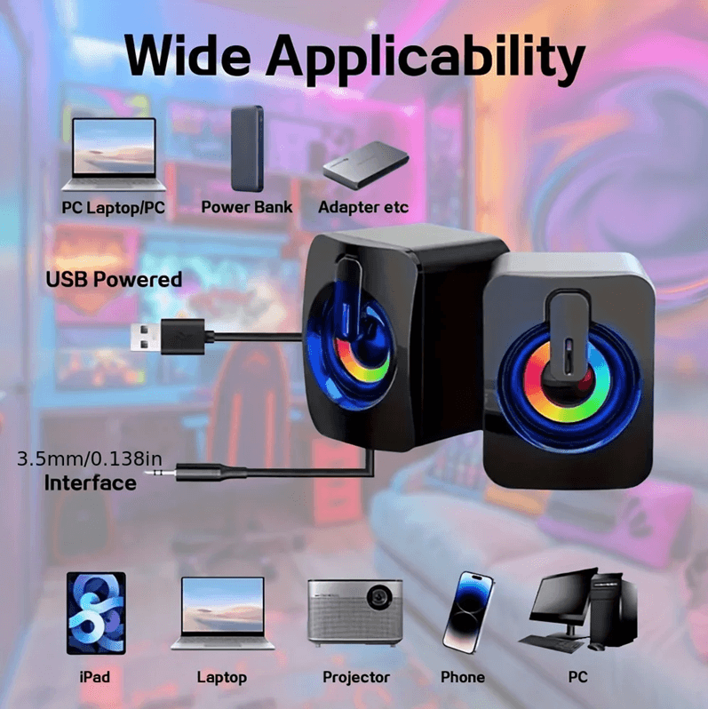 USB Computer Speakers With HIFI Stereo Sound And LED Light For Desktop 3