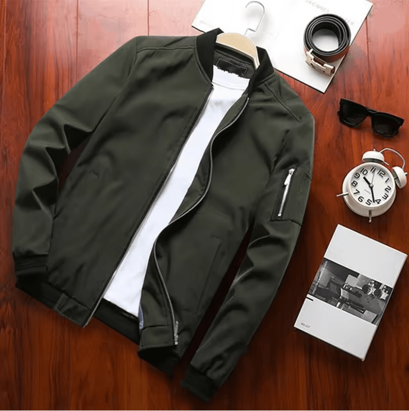 Mens Slim Bomber Jacket Lightweight Windbreaker With Zipper 2