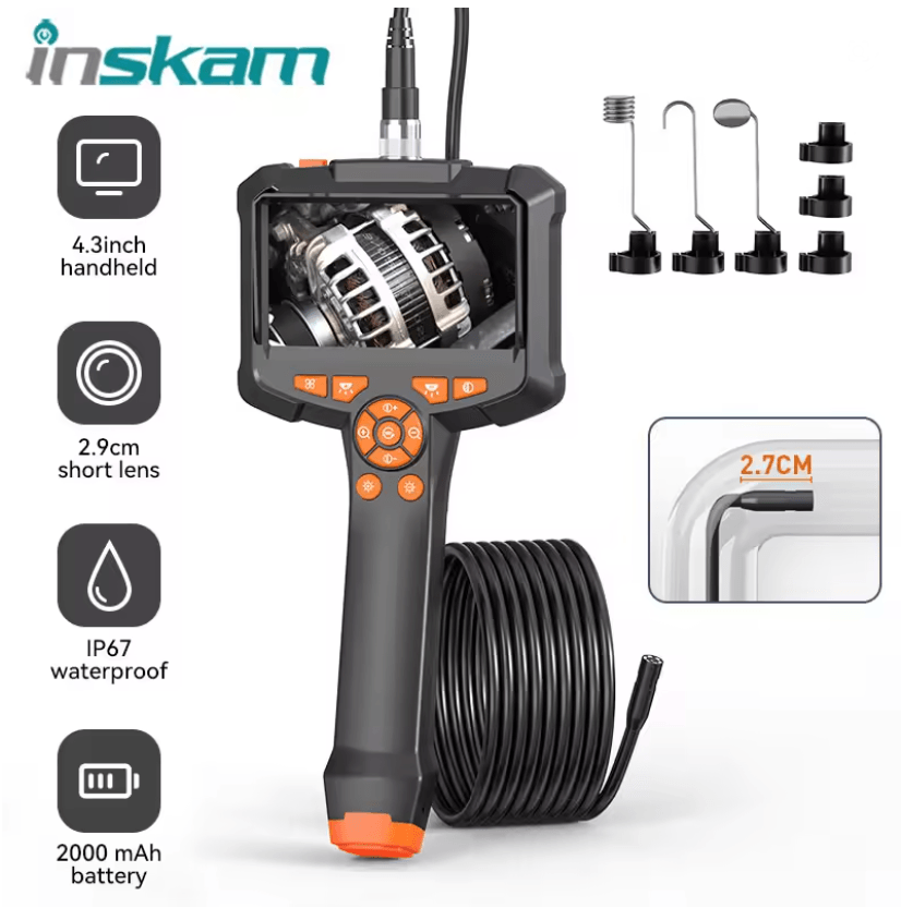 INSKAM Industrial Endoscope Camera 4.3 Inch Screen HD Pipe Inspection Borescope