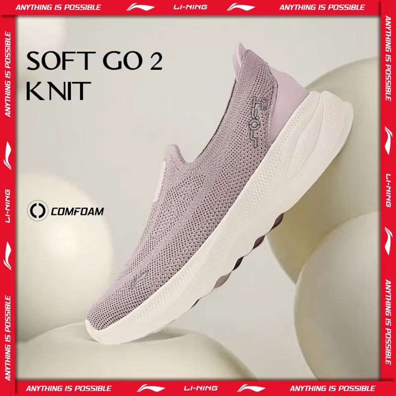 Li-Ning Soft Go 2 Knit Women Slip On Walking Shoes Breathable Lightweight Sneakers
