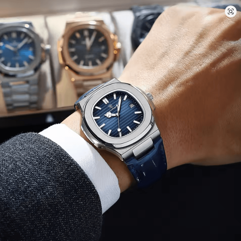 POEDAGAR Luxury Mens Square Watch Waterproof Quartz Wristwatch with Leather Strap