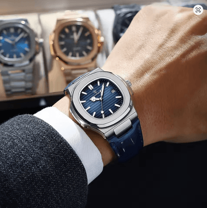 POEDAGAR Luxury Mens Square Watch Waterproof Quartz Wristwatch with Leather Strap