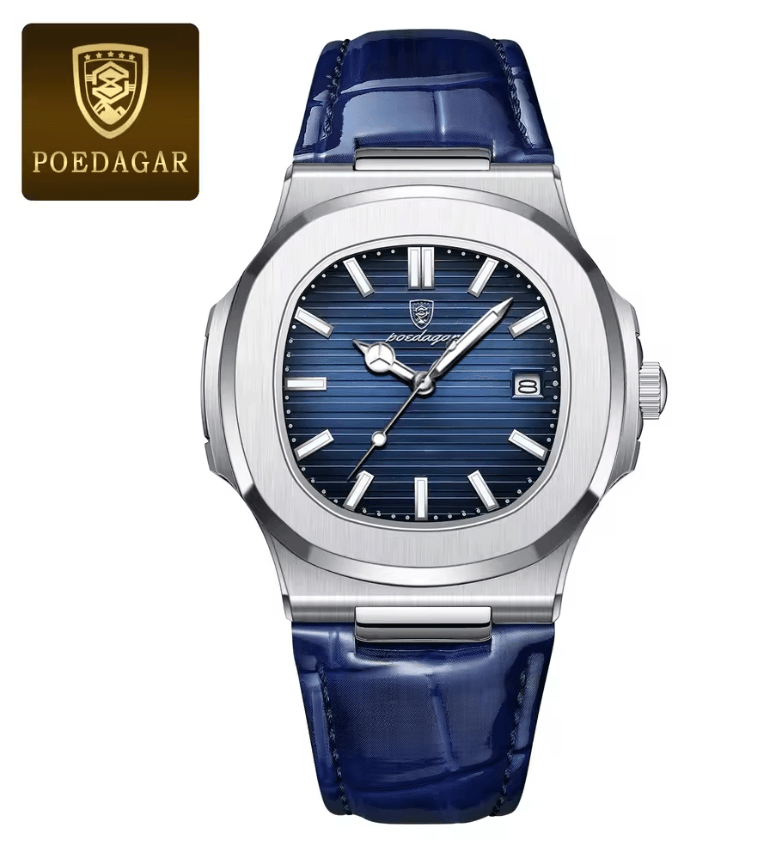 POEDAGAR Luxury Mens Square Watch Waterproof Quartz Wristwatch With Leather Strap 1