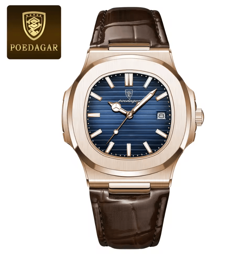 POEDAGAR Luxury Mens Square Watch Waterproof Quartz Wristwatch With Leather Strap 2