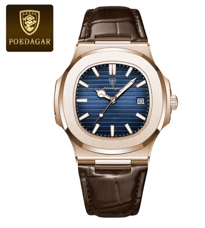 POEDAGAR Luxury Mens Square Watch Waterproof Quartz Wristwatch With Leather Strap 2
