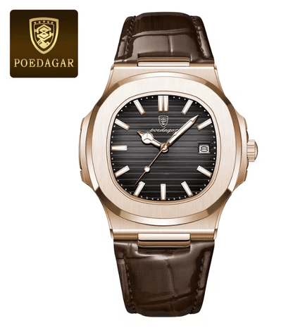 POEDAGAR Luxury Mens Square Watch Waterproof Quartz Wristwatch With Leather Strap 3