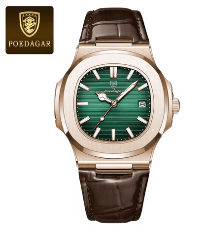 POEDAGAR Luxury Mens Square Watch Waterproof Quartz Wristwatch With Leather Strap 4
