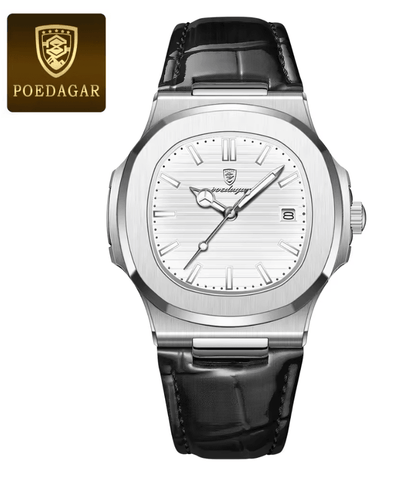 POEDAGAR Luxury Mens Square Watch Waterproof Quartz Wristwatch With Leather Strap 5