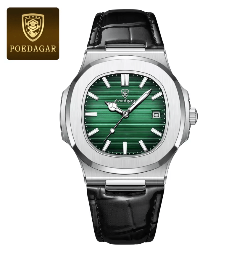 POEDAGAR Luxury Mens Square Watch Waterproof Quartz Wristwatch With Leather Strap 6