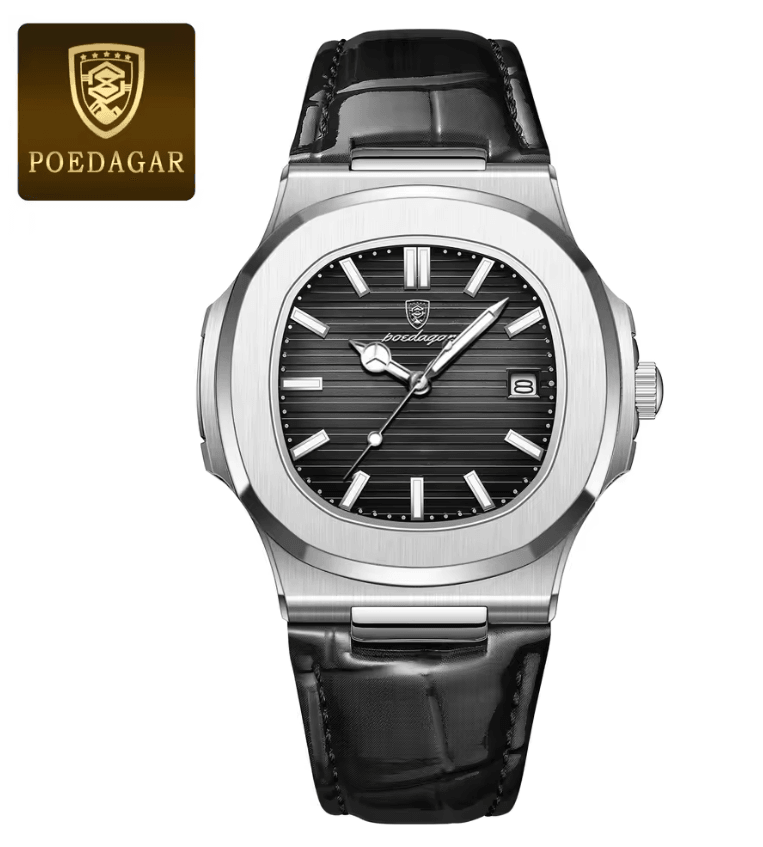 POEDAGAR Luxury Mens Square Watch Waterproof Quartz Wristwatch With Leather Strap 7