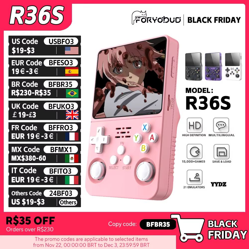 R36S Retro Handheld Gaming Console – 3.5" IPS Screen, Linux OS, 64GB Storage with 15,000 Preloaded Games