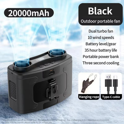 Socoolfan 20000mAh Portable Waist  Neck Fan  Strong Wind Outdoor Fan With Power Bank For Sports And 15