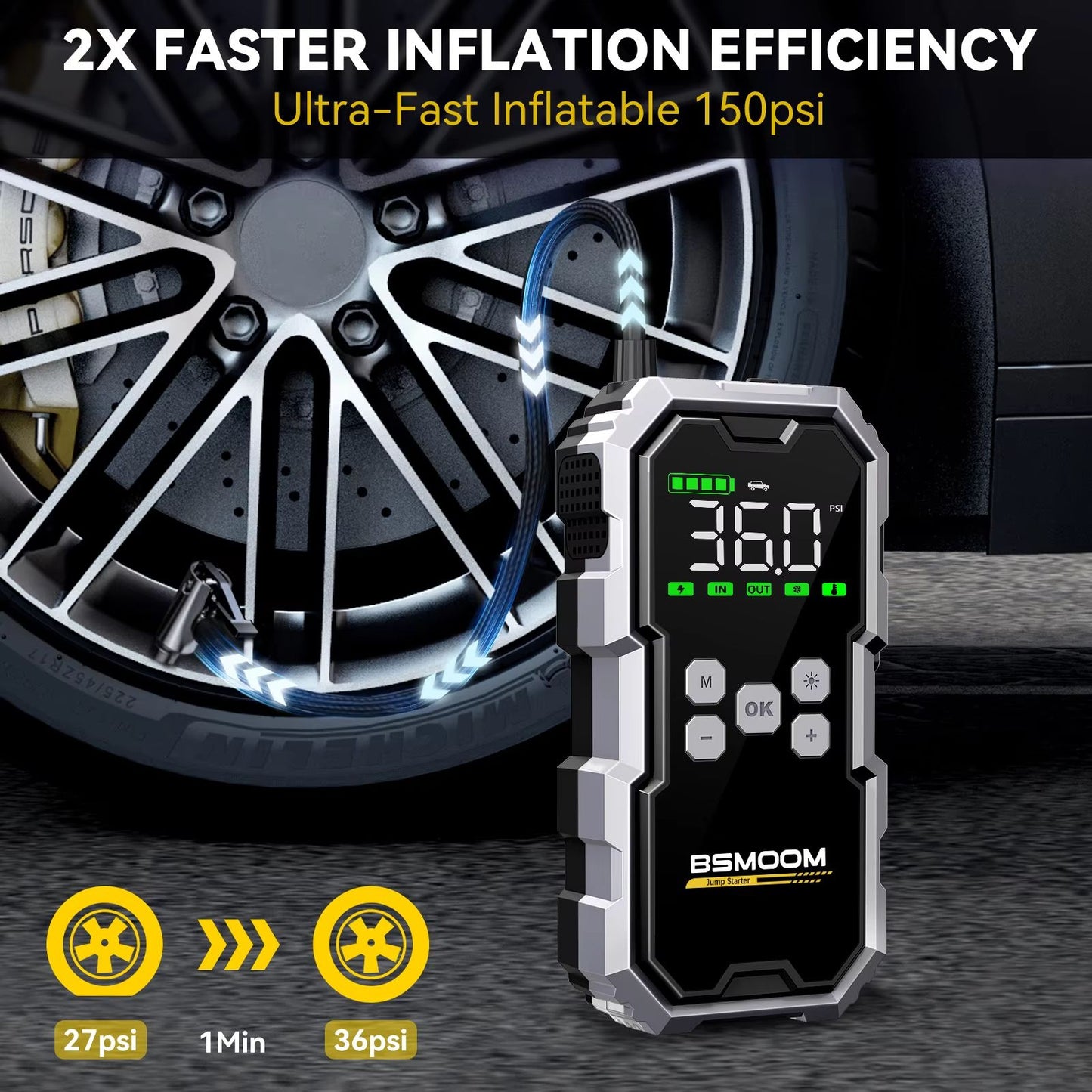 150PSI Car Air Pump  7000A Jump Starter  Portable Car Battery Booster And Power Bank 2