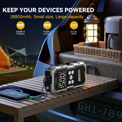 150PSI Car Air Pump  7000A Jump Starter  Portable Car Battery Booster And Power Bank 3