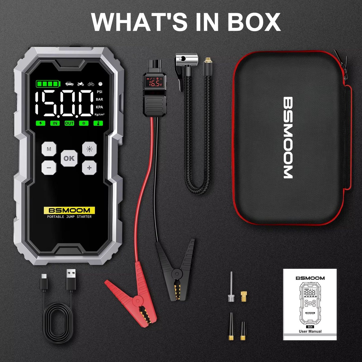 150PSI Car Air Pump  7000A Jump Starter  Portable Car Battery Booster And Power Bank 6