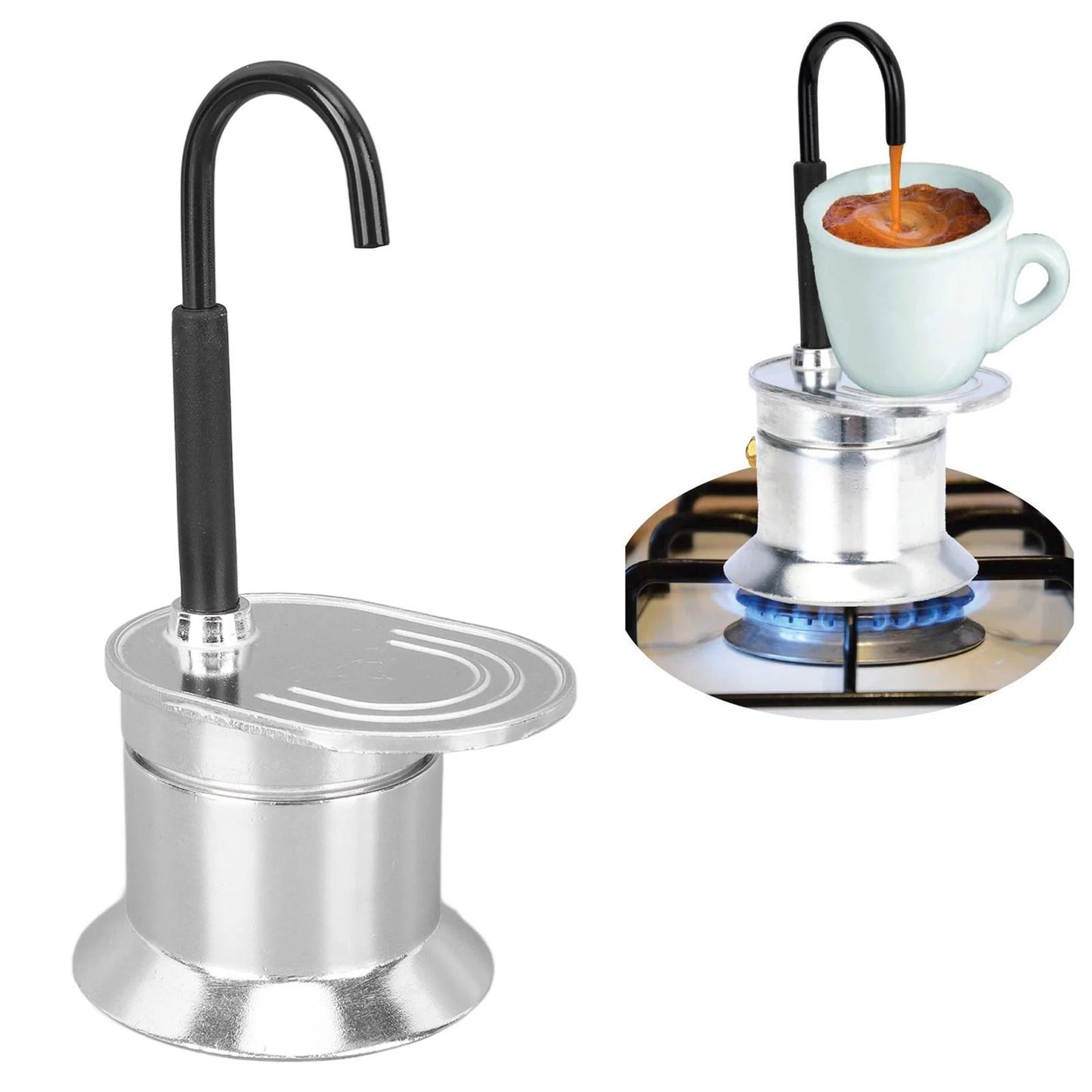 Single Tube Moka Pot 1 Cup 50ml Aluminum Alloy Spout Stovetop Italian Moka Coffee Maker for Outdoor Parties and Travel