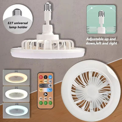 2-in-1 Ceiling Fan with LED Light – Dimmable E27 Base Lamp with 3 Speed Settings for Bedroom, Living Room, and Study