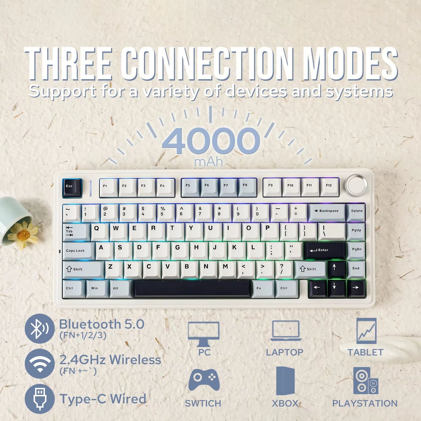 EPOMAKER X AULA F75 Wireless Mechanical Keyboard  75 HotSwap Gasket Mount With PBT Keycaps For Mac