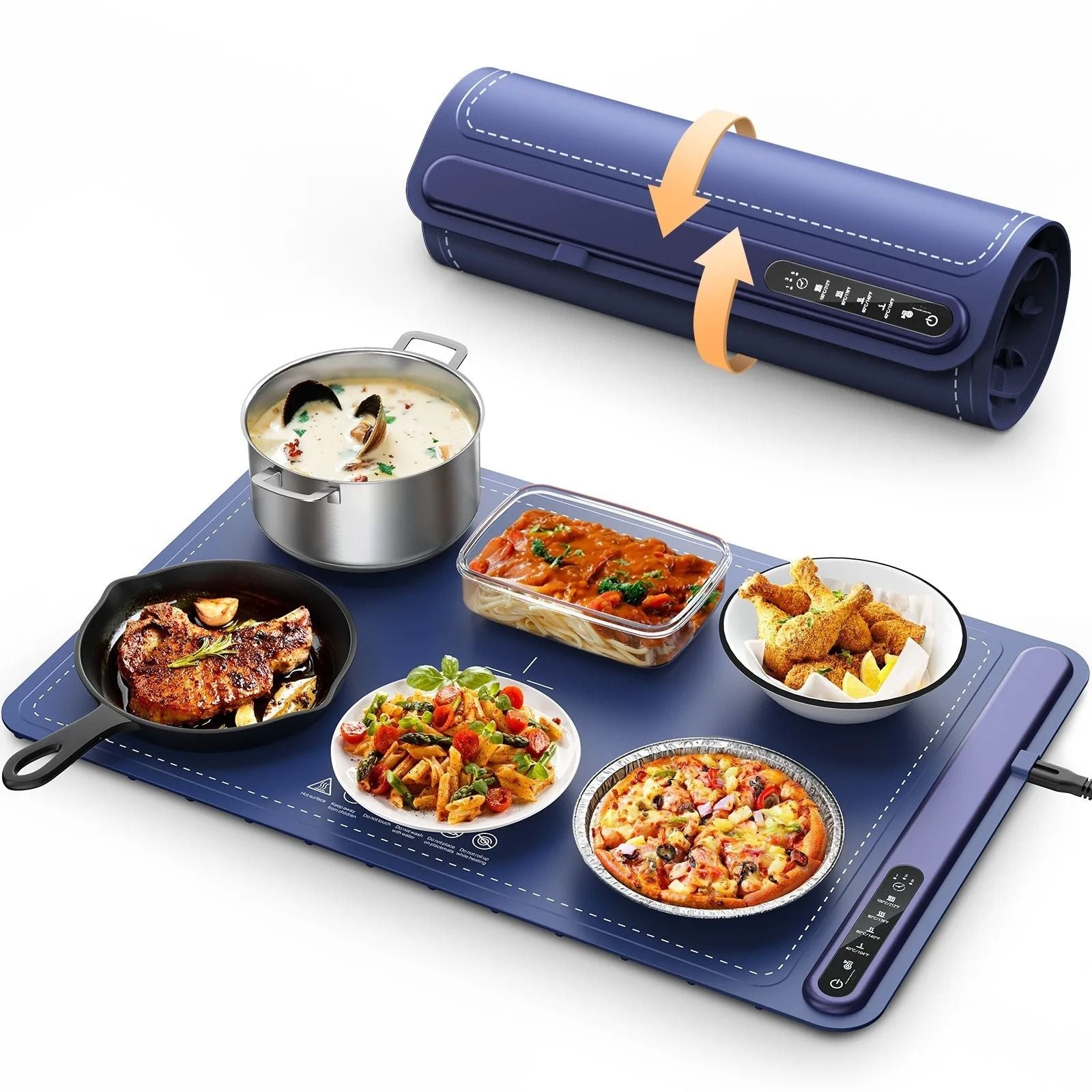 Roll Up Food Heating Pad with Fast Heating Silicone Hot Plate and Adjustable Temperature