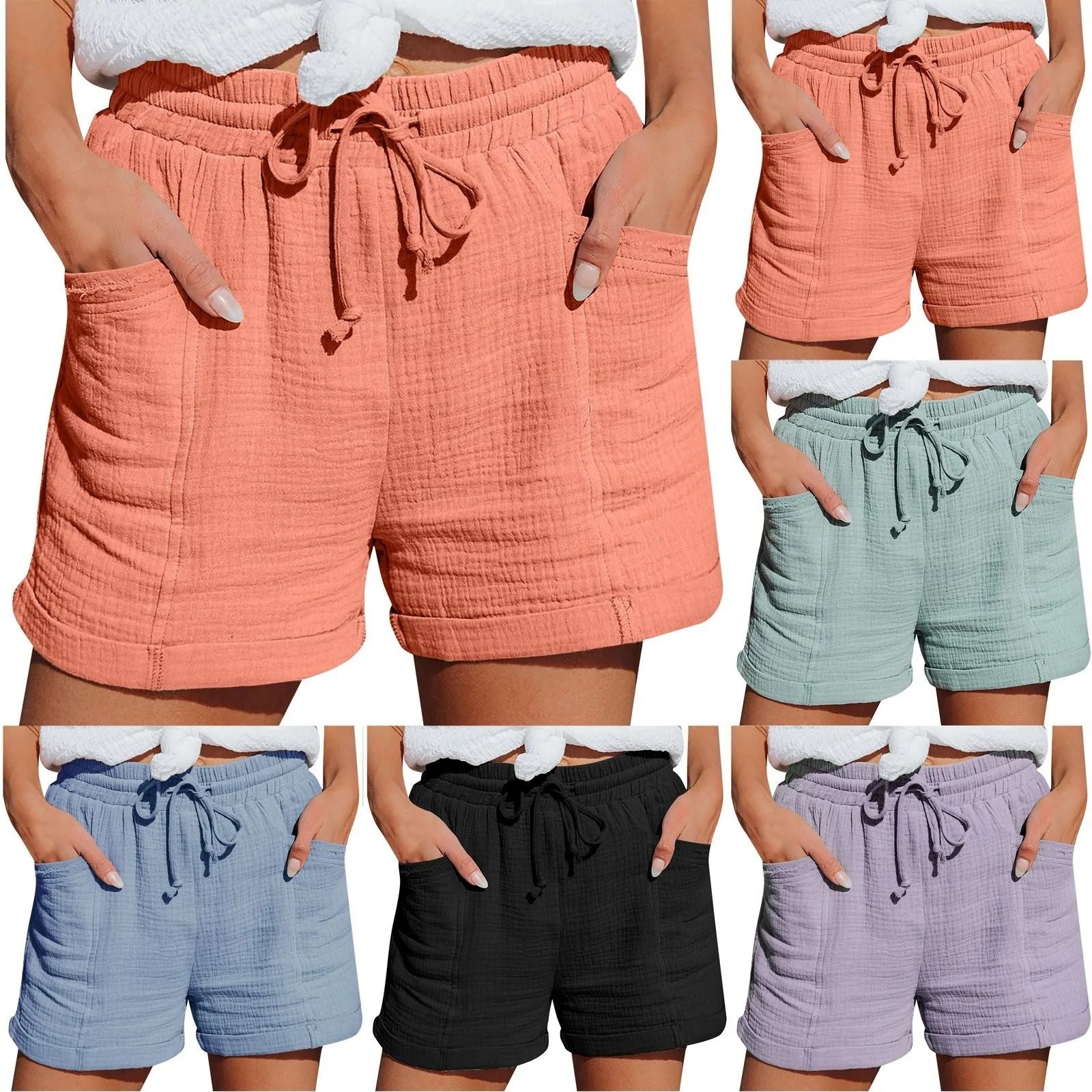 Womens Casual High Waisted Pleated Wide Leg Shorts With Loose Cuffs 1