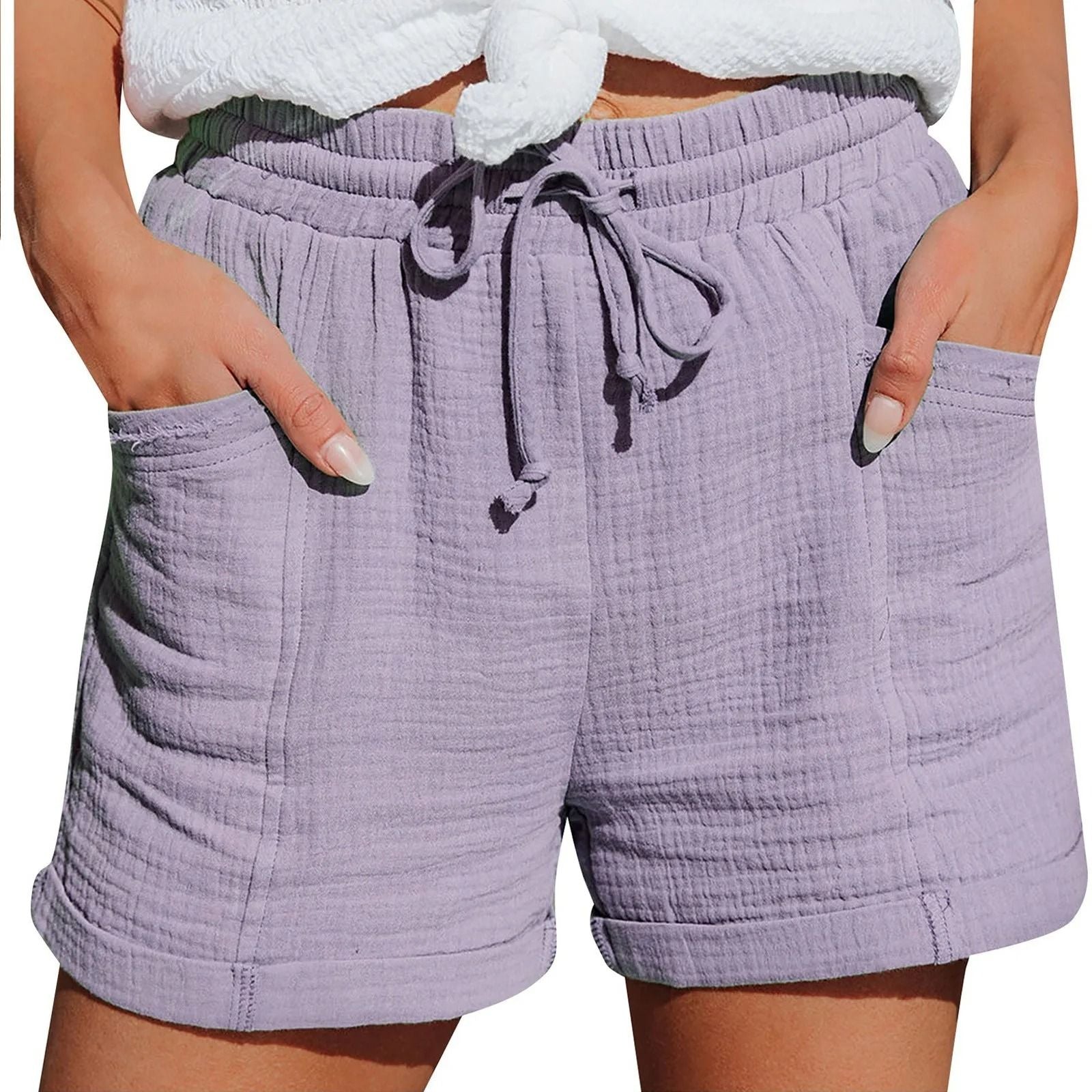 Womens Casual High Waisted Pleated Wide Leg Shorts With Loose Cuffs 2