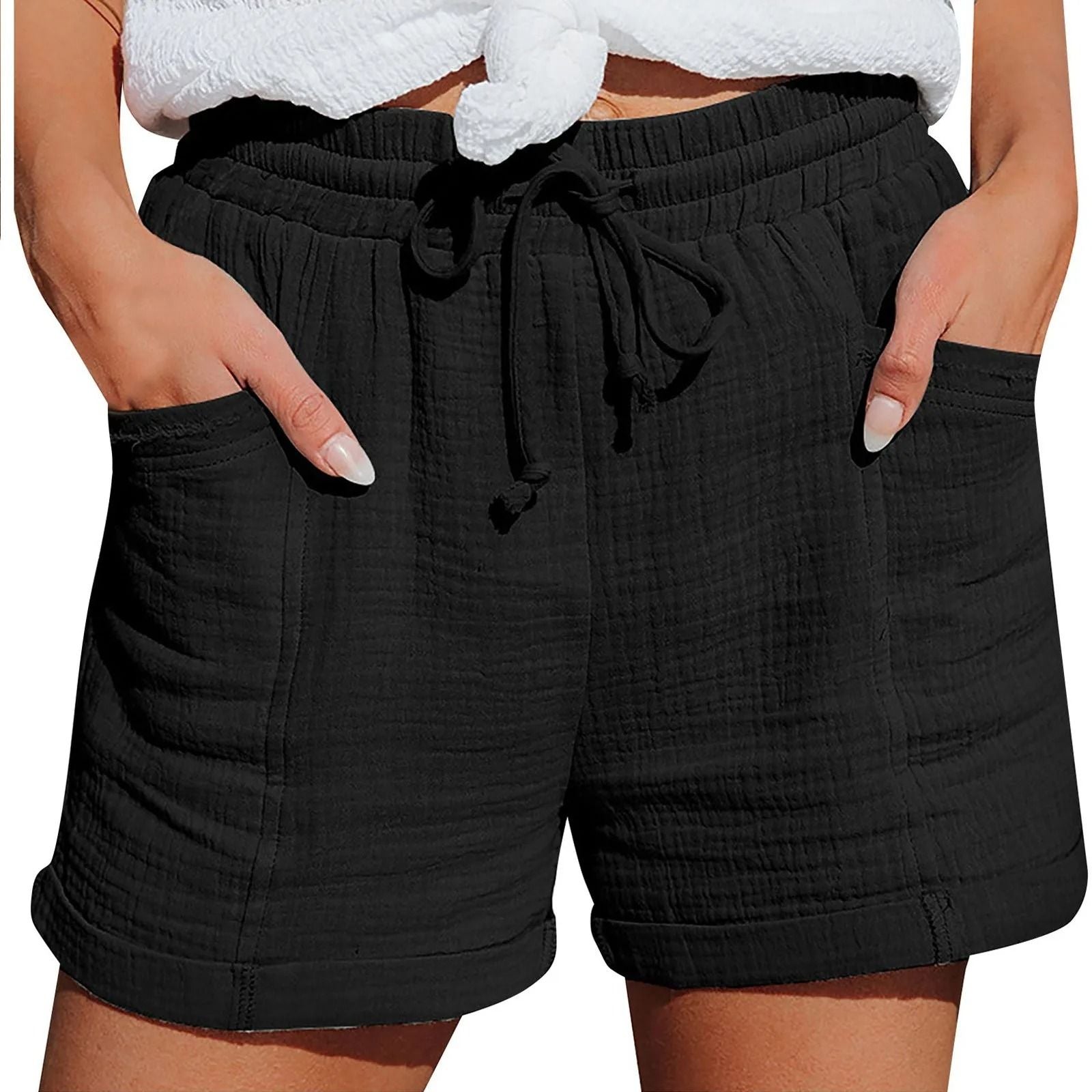 Womens Casual High Waisted Pleated Wide Leg Shorts With Loose Cuffs 3