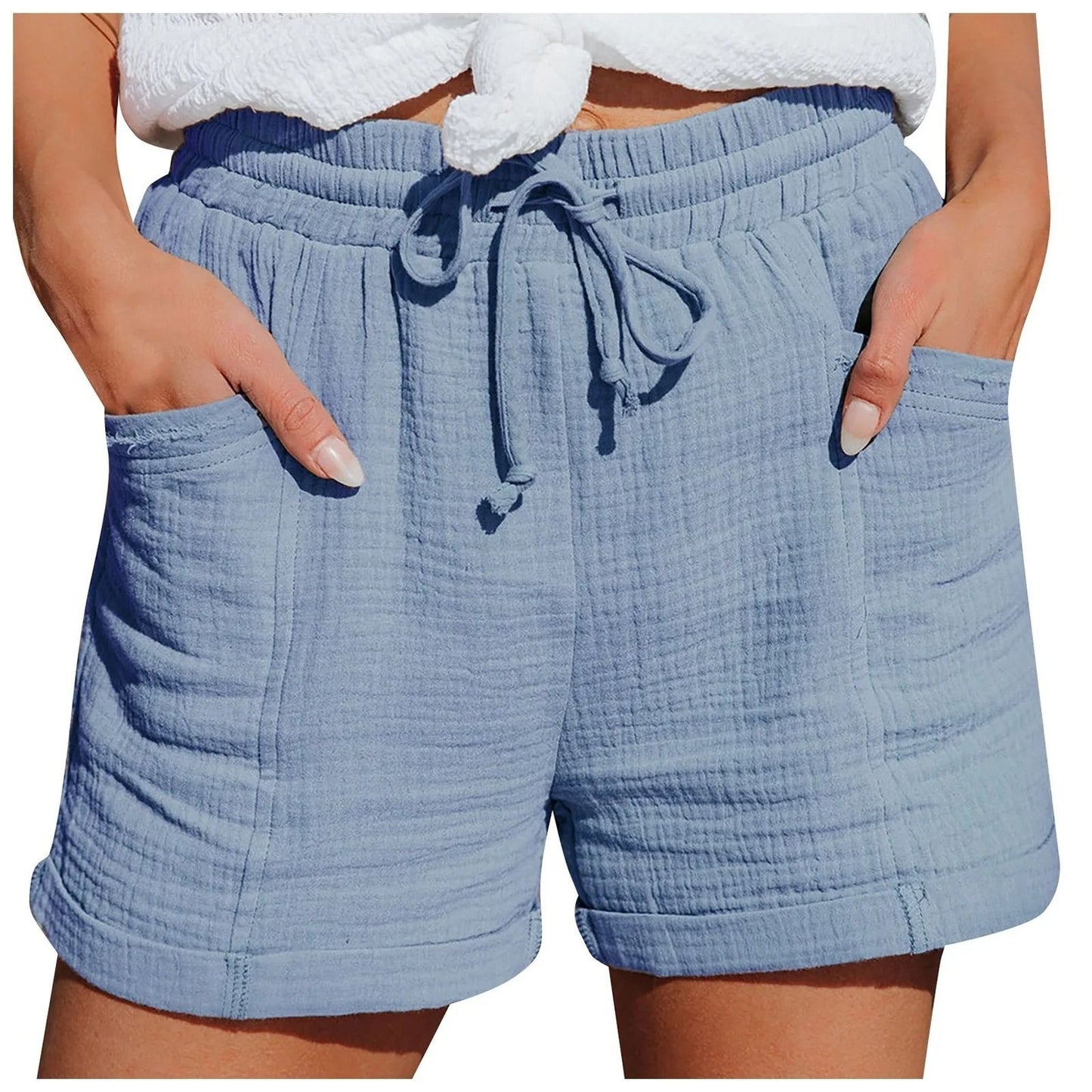Womens Casual High Waisted Pleated Wide Leg Shorts With Loose Cuffs 5