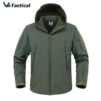 Men's Tactical Soft Shell Jacket – Military Waterproof Windproof Combat Hooded Coat