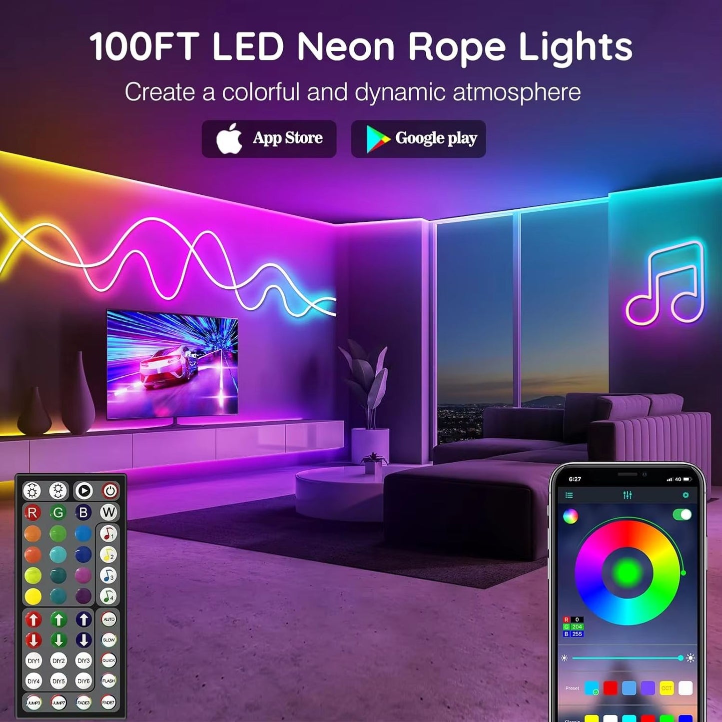 Mexllex Waterproof RGB Neon Light Strip 20M30M With App  Remote Music Sync LED Lights For Bedroom O 3