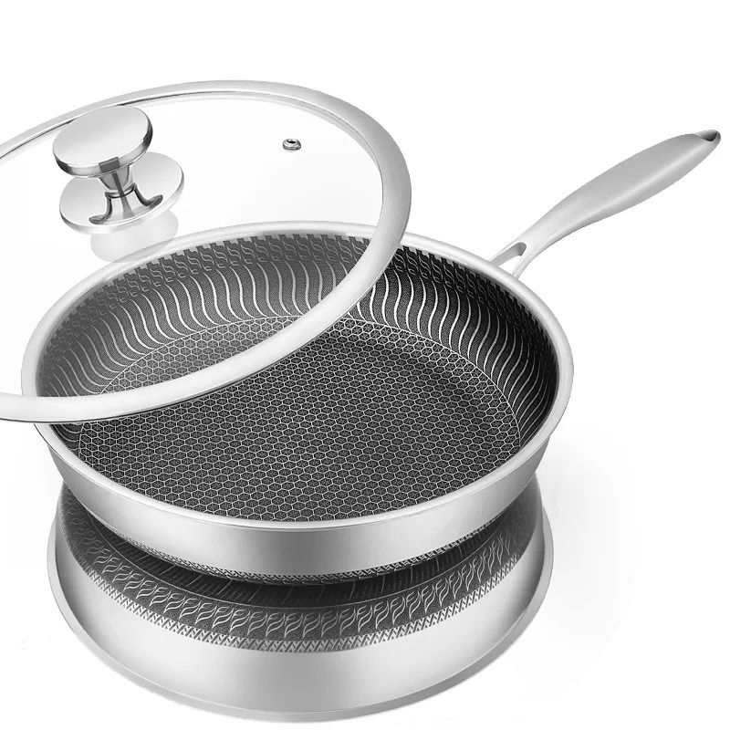 Stainless Steel Nonstick Honeycomb Frying Pan With Induction Cooktop Compatibility 1