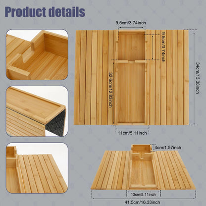 Bamboo Sofa Armrest Tray  Foldable Couch Cup Holder With AntiSlip Design And Side Storage 1