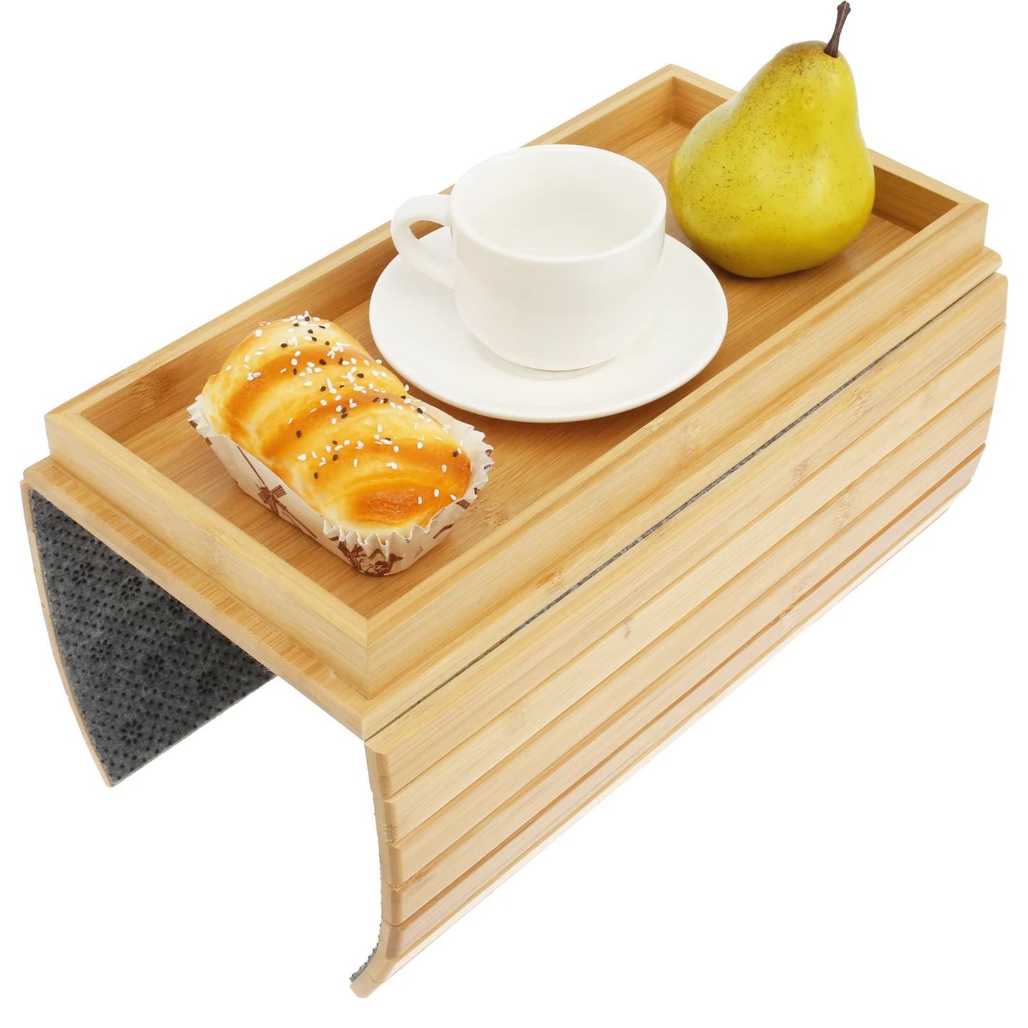 Bamboo Sofa Armrest Tray  Foldable Couch Cup Holder With AntiSlip Design And Side Storage 10