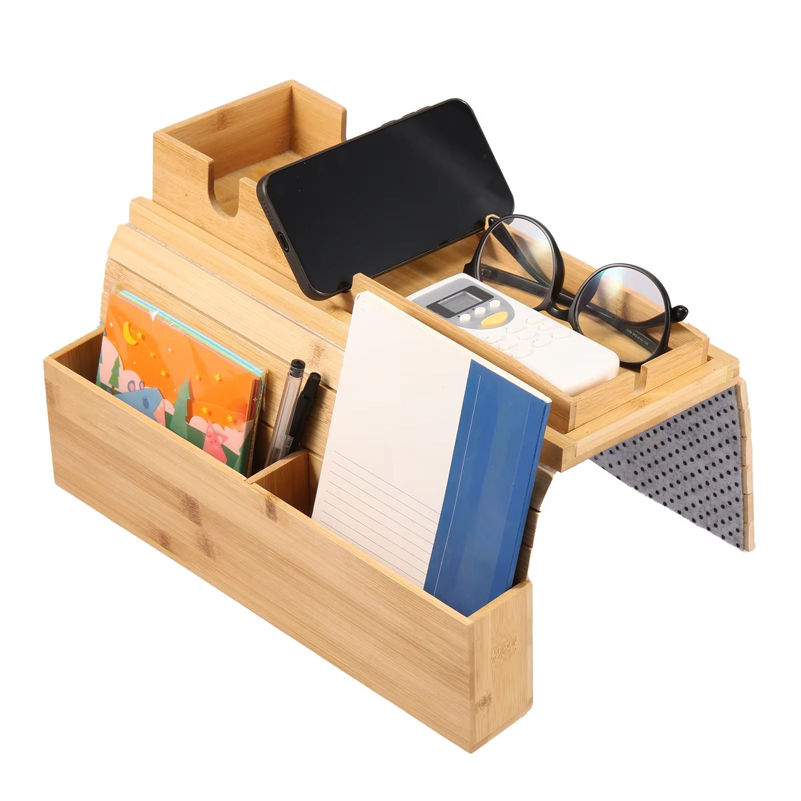 Bamboo Sofa Armrest Tray  Foldable Couch Cup Holder With AntiSlip Design And Side Storage 11