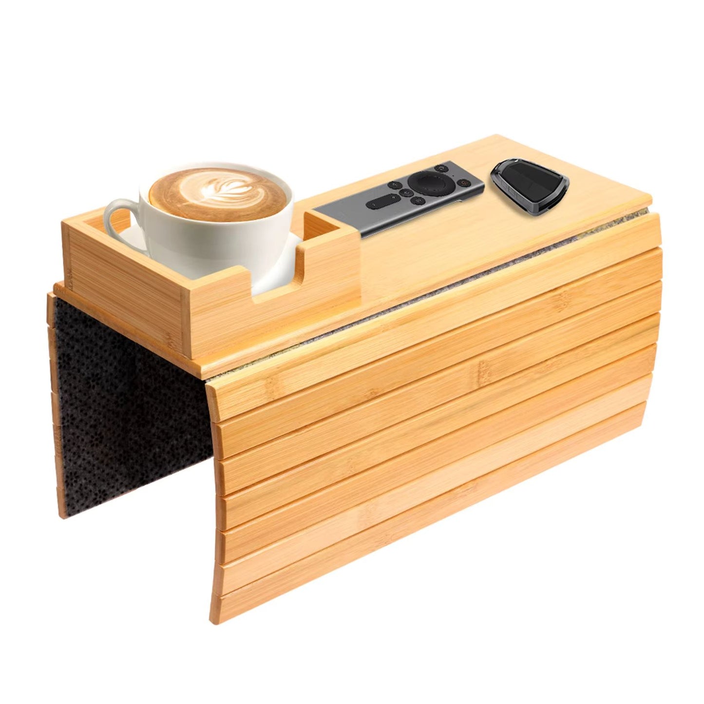 Bamboo Sofa Armrest Tray  Foldable Couch Cup Holder With AntiSlip Design And Side Storage 13