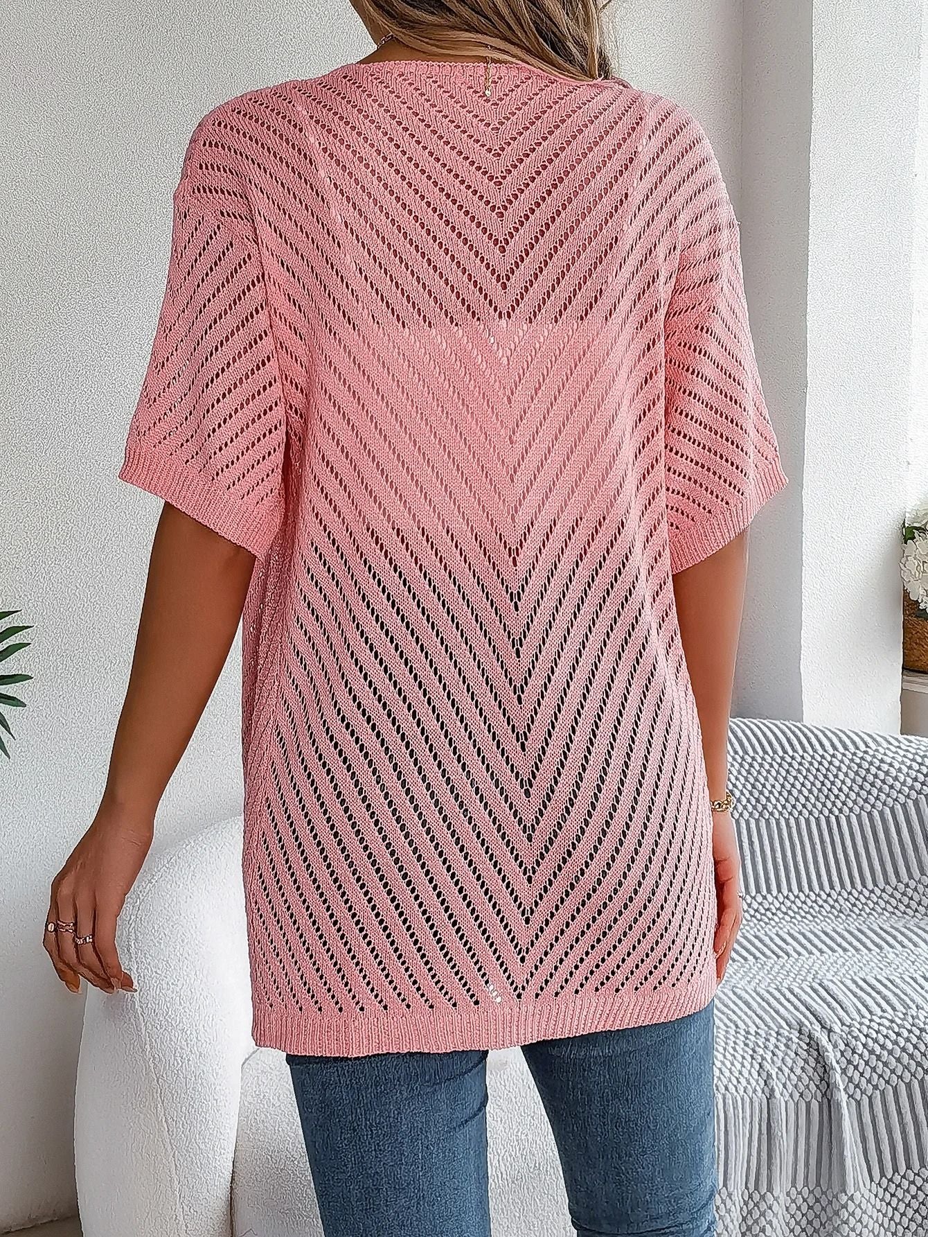 Spring Summer Knitted Cardigan Casual Solid Color Hollow Out Tops For Women 1