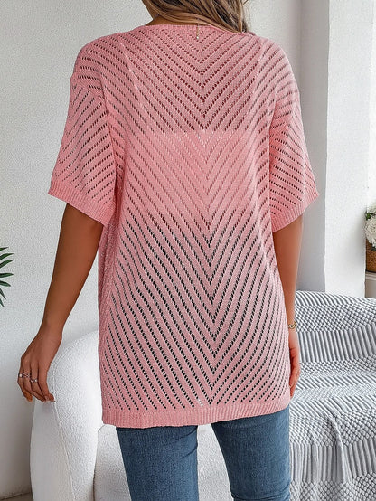Spring Summer Knitted Cardigan Casual Solid Color Hollow Out Tops For Women 1