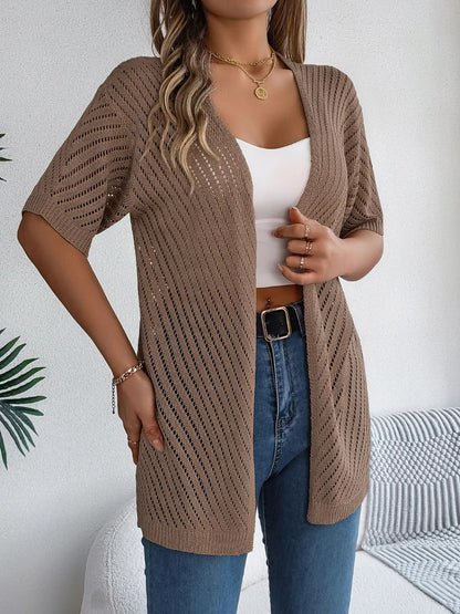 Spring Summer Knitted Cardigan Casual Solid Color Hollow Out Tops For Women 9