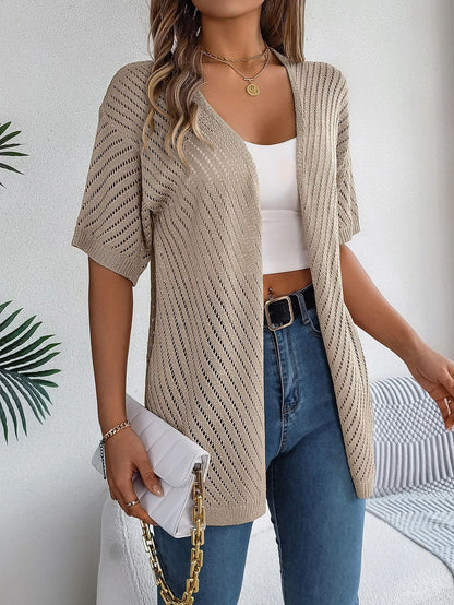Spring Summer Knitted Cardigan Casual Solid Color Hollow Out Tops For Women 11