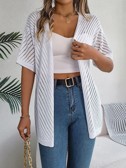 Spring Summer Knitted Cardigan Casual Solid Color Hollow Out Tops For Women 13