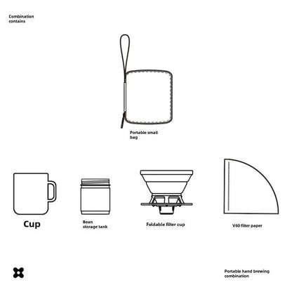 Travelling Hand Brewed Coffee Set Outdoor Camping Portable Silicone Filter Mug 5