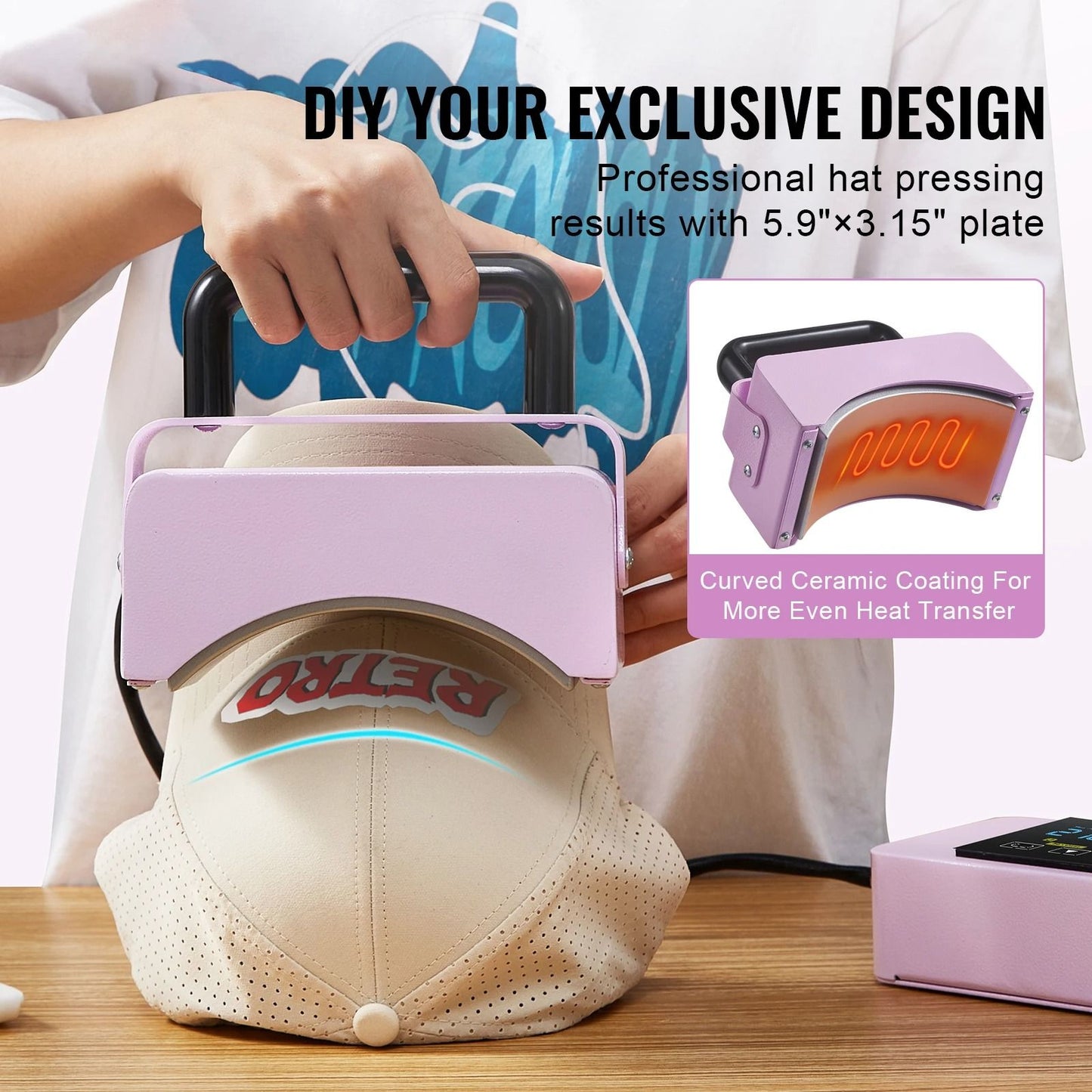 Mini Hat Heat Press Machine For Caps With Safety Base 1