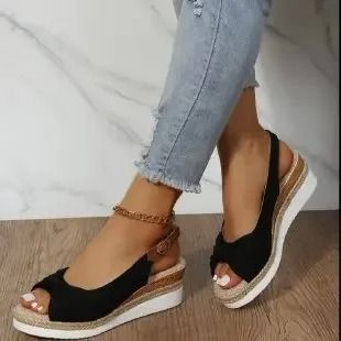 Womens Buckle Peep Toe Wedge Sandals For Casual And Occasion Wear 6