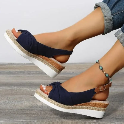 Womens Buckle Peep Toe Wedge Sandals For Casual And Occasion Wear 8