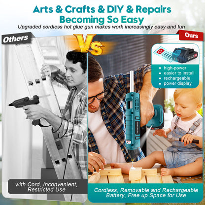 100W Cordless Hot Glue Gun Portable and Rechargeable, 20V Full Size Wireless Hot Glue Gun Battery Included