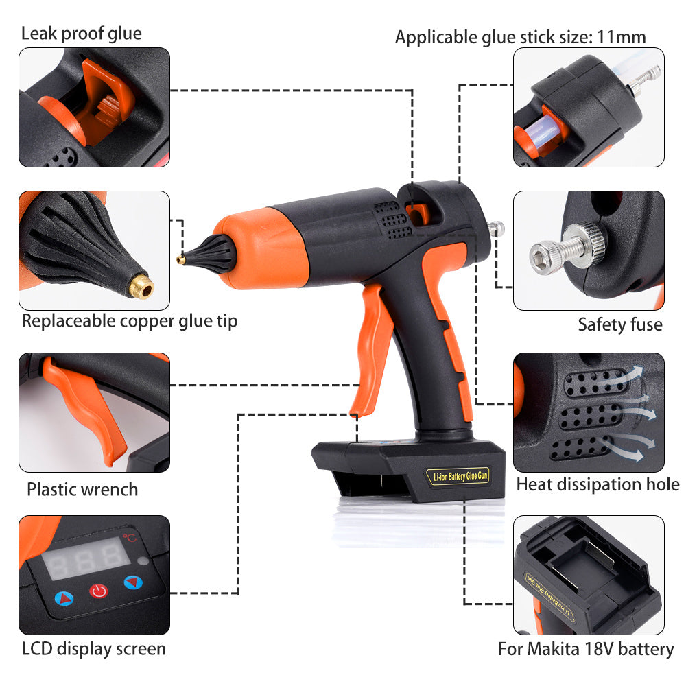 Rechargeable Electric Cordless Hot Melt Glue Gun, DIY Repair Tool, Air Gun Compatible with 11mm Glue Stick