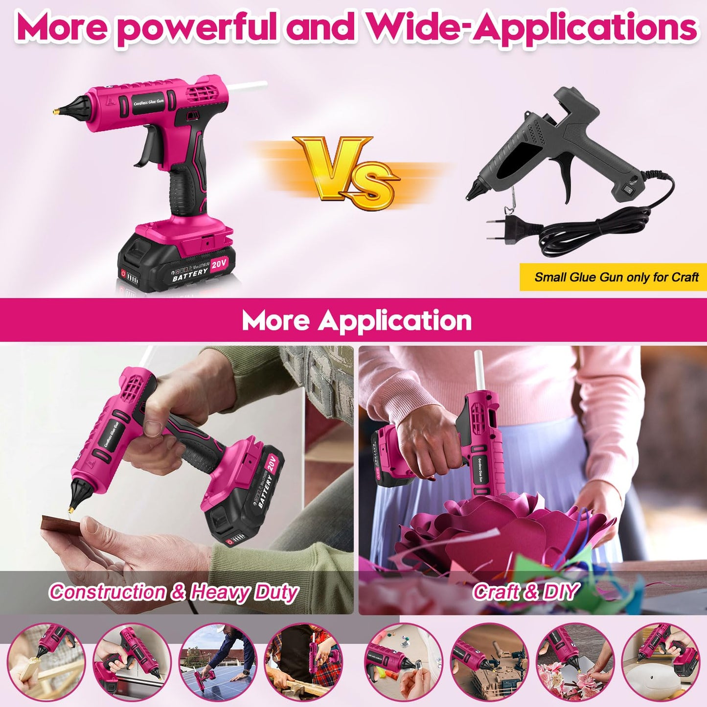 Cordless Hot Glue Gun Rechargeable, 20V Battery Powered Full Size Glue Gun, Quick 5 Min Preheat for DIY Crafts Repair