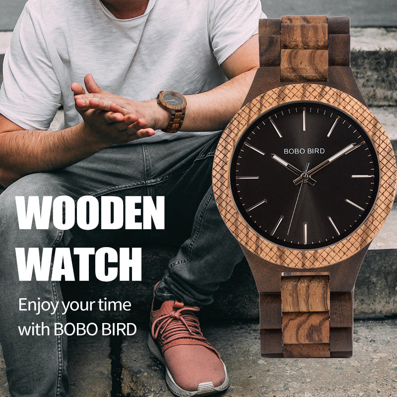 BOBO BIRD Wooden Watch Men Quartz Movement Bayan Kol Saati Luxury Mens Watches With Luminous Hands  1