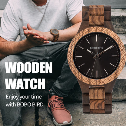 BOBO BIRD Wooden Watch Men Quartz Movement Bayan Kol Saati Luxury Mens Watches With Luminous Hands  1