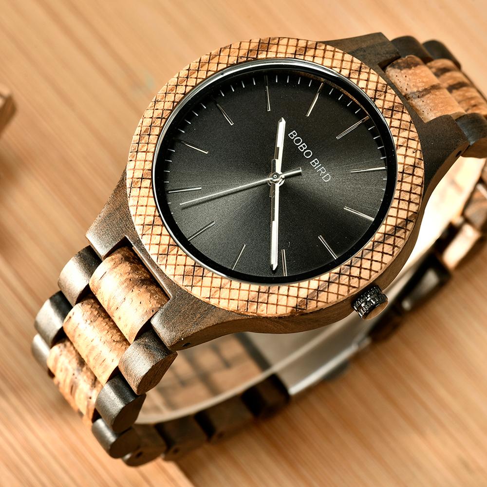 BOBO BIRD Wooden Watch Men Quartz Movement, Bayan Kol Saati Luxury Mens Watches with Luminous Hands, Gift Box
